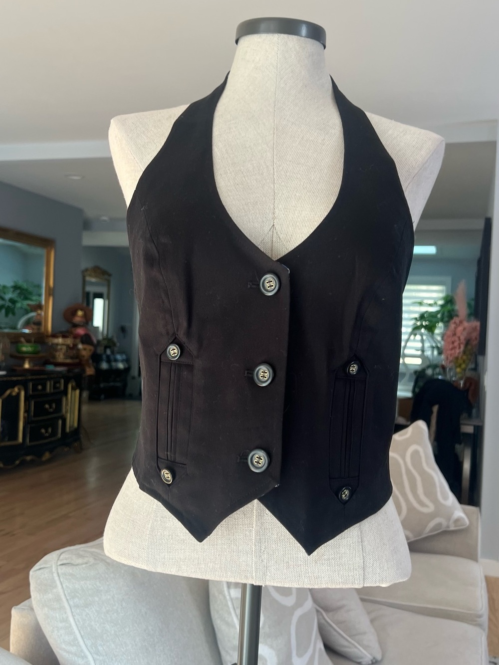 INC International Concepts Black Halter Button Vest